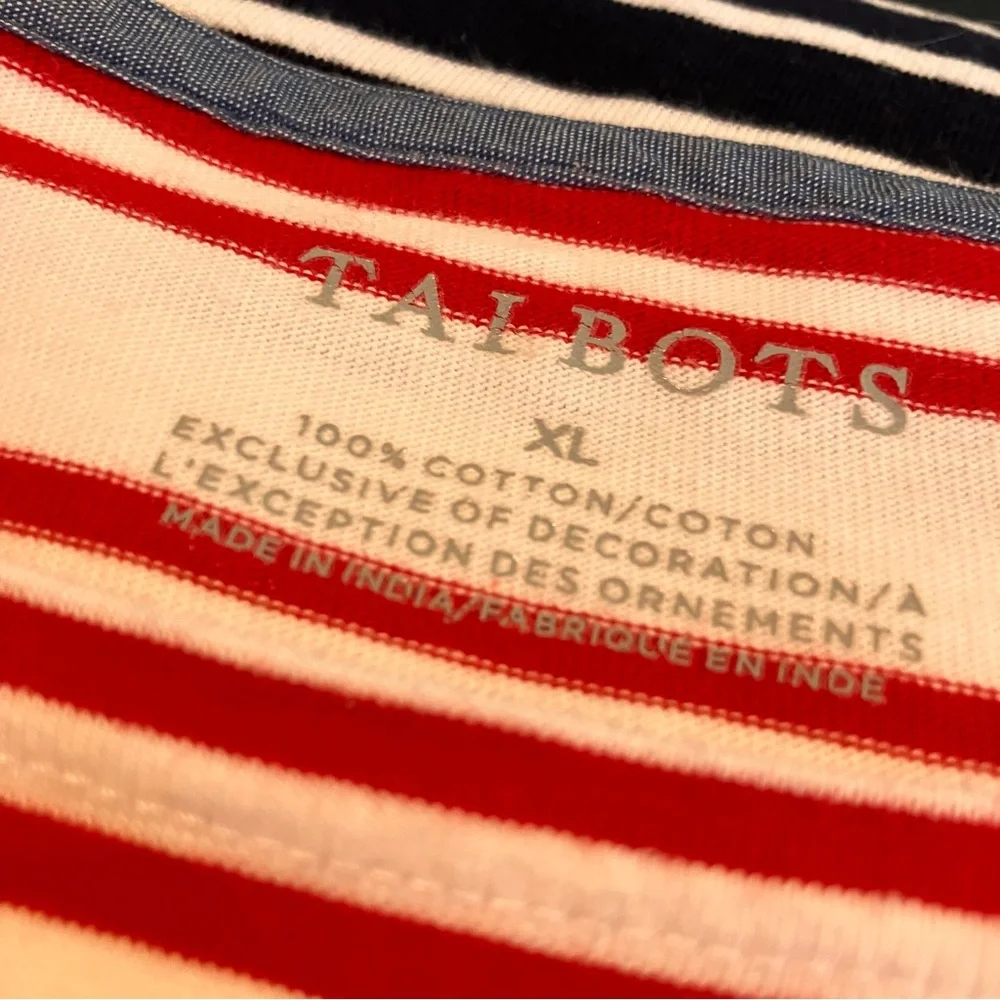 Talbots 100% Cotton Colorblock Destin Stripe Boat Neck 3/4 Sleeve T-Shirt XL